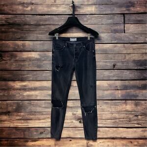 Women’s Free People black distressed mesh patch punk skinny jeans size 25